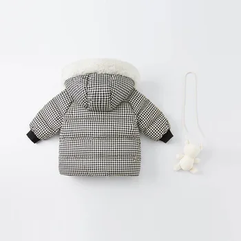 DBM20447 dave bella iarna pentru copii fete carouri jos haina copii de 90% alb rață jos căptușit jacheta copii cu un sac de mici 