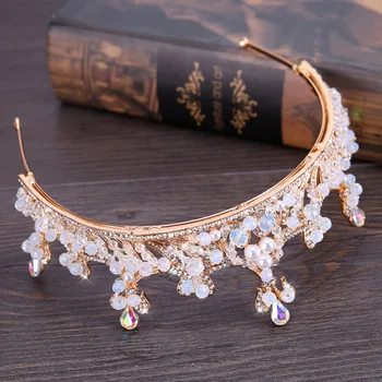 De lux Baroc Aur noiva de Păr Bijuterii Simulate Perla de Cristal Diademe Și Coroane bentita Mireasa Accesorii de Par JL 