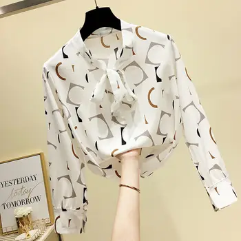 Bluza Femei Șifon Tricou Femei Primavara Toamna Print Top cu Maneci Lungi pentru Femei Tricou Blusas Mujer De Moda 