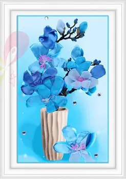 Lucru manual,DIY Panglică cusatura Cruce Set pentru kit de Broderie,albastru floral vaza de flori panglică Eco-Cusatura manopera decor nunta 