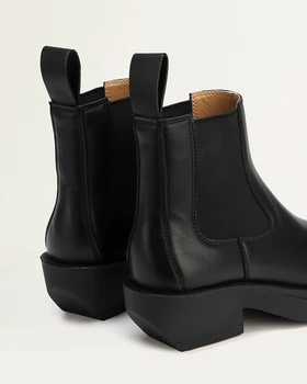 Piele naturala chelsea cizme pantofi femei 2022 primăvara anului nou designer square toe glezna cizme negre de calitate 