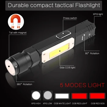Handfree Tactice Lanterna Dual de Combustibil de 90 de Grade Twist Clip Rotativ Reîncărcabilă Super Luminoase 5 Moduri Lanterna LED-uri în aer liber 
