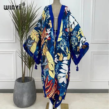 WINYI costum din două piese traf Boho Tipărite kimonouri verano Batwing Maneca sukienka Femei Elastic Lungime Podea Noua Moda Maree 