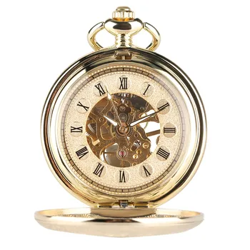 Aur de lux de Culoare Hollow Automat Mechanical Ceas de Buzunar cu Lanț Frumos Fob Ceasuri Bărbați Femei Mână-vânt Ceas Cadouri 