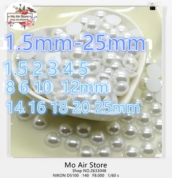 Jumătate alb runda pearl Margele Rășină ABS Flatback cabochon Simulate perla Margele DIY margele de 1,5-25mm 