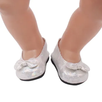 40-43 Cm Baby Boy Păpuși de Argint Sequin Arc Pantofi American Nou-născut Pantof rochie Jucarii Accesorii se Potrivesc 18 Inch Fete Cadou de Ziua g31 