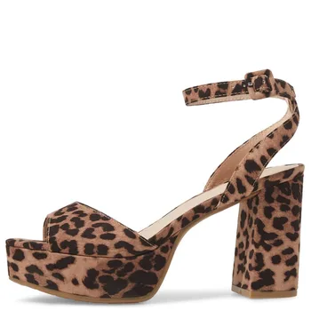 Brown Leopard De Imprimare De Înaltă Tocuri Indesata Platforma Femeie Sandale De Curea Glezna Pentru Femei Mature Moda Pantofi De Vara De Mari Dimensiuni 11 16 