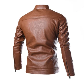 2019 Nouă Modă de Culoare Solidă pentru Bărbați Geacă de Piele , de Înaltă calitate din piele PU stand-guler slim jacket jacheta Maro, negru 
