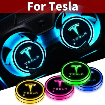 2 buc Led-uri Auto Logo-ul Cupei Lumini Luminos Coaster Băuturi Titularii de Lumină Pentru Tesla model 3 model X Y MODEL S ROADSTER 2021 logo-ul 