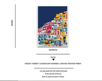 Positano Italia Imprimare Coasta Amalfi Colorate Arta de Perete Panza Pictura Arhitectura art Coasta Amalfi Poster Decor Călător Cadou