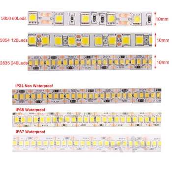 5M RGB LED Strip Lumina DC12V 2835 5050 5054 SMD LED Flexibile Banda 60/120/240Leds Panglică Impermeabil Coarda Lumina 6000K 3000K 4000K 