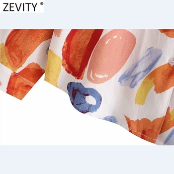 Zevity 2021 Femei Vintage Graffiti Print Liber Casual Salopeta Bluza Feminin Buzunar Patch Tricouri Chic de Agrement Blusas Topuri LS9707 