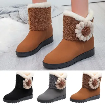 Moda Cizme pentru Femei Pantofi de Zăpadă Flori cu talpi Groase de Zăpadă Cizme de Iarna Glezna Cizme Scurte în aer liber Țină de Cald Pantofi de Pluș Plus Dimensiune 