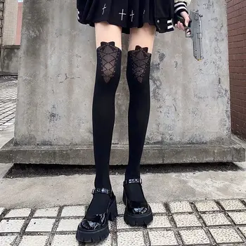 Mozaic japonez Coapsei Mare Ciorapi sex Feminin stil Gotic Întuneric Fals Papion Ciorapi Dresuri Femei Sexy Genunchi Șosete Mari колготки 