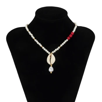 SHIXIN Elegant Pearl Margele Cravată Colier pentru Femei coreene Alb Rosu Margele Coliere Moda Shell Pandantiv Coliere 2021 Cadou 