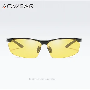 AOWAER Aluminiu fără ramă de Noapte Viziune Ochelari de Oameni Polarizate Galbene Anti-Orbire de Conducere de Noapte de Lux ochelari de Soare Șofer Mașină de Ochelari 