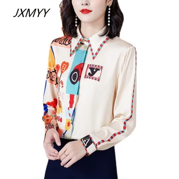 JXMYY High-end tricou femei sens de design temperament cu mânecă lungă nou sifon rafinat stil leneș Europene stație de imprimare de top