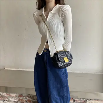 Genayooa Guler Polo Slim Cardigan Femei 2021 Toamna Coreean Topuri Cu Maneci Lungi Tricotate Pulover Fermoar Dublu Feminin Cardigane 