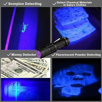 UV cu LED-uri Lanterna cu Zoom Black Light Lumină Ultravioletă Mini Lumina UV Torch Lampă de Inspecție pentru Camping în aer liber 