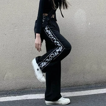 Harajuku Gotic Pantaloni Pentru Femei De Iarnă 2022 Coreea Retro Leneș Talie Mare Slim Pantaloni Drepte Tendință De Trening Femei Umflat 