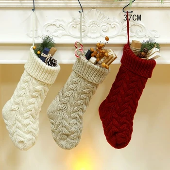 1 buc Crăciun Ciorapi Tricotate Decor festival Sac de Cadouri Șemineu Xmas Copac Agățat Ornamente Decor Alb Rosu Ciorap de Craciun