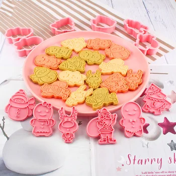 6-piesă de Crăciun Biscuit Mucegai 3D Glazura Cookie Fondant de Plastic Push-tip de uz Casnic Set de Copt Mucegai Fondant Matrite pentru Cookie Mucegai 