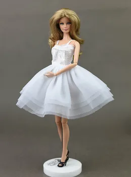 Alb Dantelă Scurt Rochie pentru Papusa Barbie Printesa Petrecere de Seara, Haine Poartă Rochii de Balet Costume de 1/6 Papusa Accesorii 