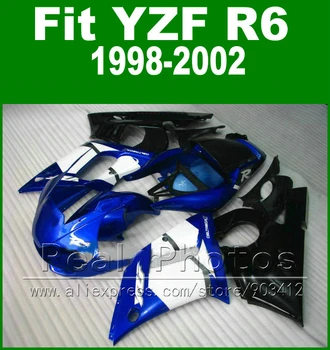 New sosire din Plastic piese pentru YAMAHA R6 carenaj kit 98-02 negru royalblue YZF R6 fairings1998 1999 2000 2001 2002 caroserie 