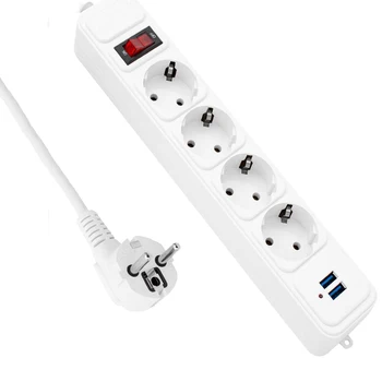 UE Plug Socket Filtru de Rețea 2500W 10A Putere de Bord Comutator Cu 2M Cablu prelungitor protecție la Supratensiune 4 AC de Alimentare USB 2 