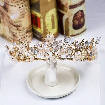 Mare Fluture Bridals, Diademe, Coroane de Aur Baroc Mirese Bentițe de Păr de Nunta accesorii Bal Bijuterii Cadouri de EA 