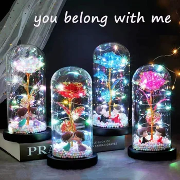 LED-uri a Crescut Veșnică Aur de 24K Frunze de Flori cu Cupola de Lumini Șir Decorațiuni de Crăciun, Ziua Îndrăgostiților Cadou de Nunta de Decorare 
