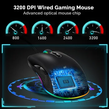 Universal serial bus mouse-ul, 4 moduri de iluminare, Tip C și port USB dispozitiv cu fir de joc mouse-ul, design ergonomic, mouse-ul, negru