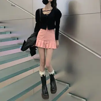 HOUZHOU Kawaii Fusta din Denim Femei Sexy, Talie Înaltă, Subțire Plisate Fuste Mini pentru Fete de Vara coreeană de Moda Harajuku Streetwear 