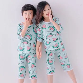 2 bucata set băieți și fete pijama set de pijamale de noapte de dormit pepene verde dinozaur fructe de desene animate lounge poarte copiii de la 3 la 14 ani 