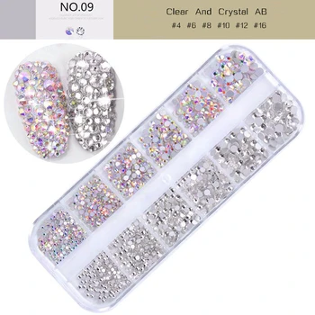 2 culori 12 Grilă 1440pcs AB cristal cu spatele plat stras diamant bijuterie 3D sclipici nail art decor pentru Unghii Accesorii 
