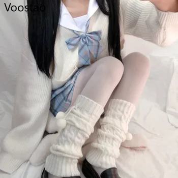 Japoneză Dulce JK Uniformă Stil Lolita Solide Vrac Șosete Cizme Tricotate Încălzirea Picior Acopere Fetele aduna Șosete Lungi Încălzit de Picior 