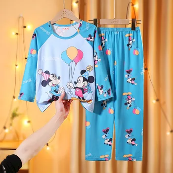 Băieți Fete Pijamale Disney Stellalou Îmbrăcăminte pentru Copii Seturi Mickey Minnie Desene animate de Imprimare Topuri + Pantaloni de Pijama, Costume Pentru Copii 