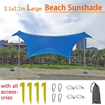 2.1x2.1m Lycra Plaja Cort pe Plajă Umbrelă de soare Lycra Adăpost Multifuncțional în aer liber Turistice Baldachin pentru 4 Persoane Plajă Mare Tent 