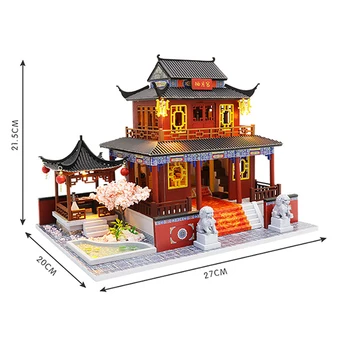 Diy casă de Păpuși în Miniatură Kit de Construcție Roombox Stil Chinezesc Mini Casa de Jucarii pentru Copii Cadouri din Lemn, Mobilier Casa Papusa 