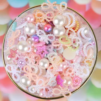 50g/Sac de Amestecat Unghii Pearl Decoratiuni de 5-20mm Dimensiune Mixt Jumătate Rotund Flatback Perle Arc,Luna,Iubesc Forma Pearl Nail Dotari 