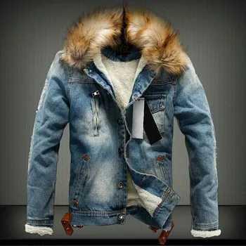 2021 Barbati Albastru Deschis Iarna Jean Jachete Îmbrăcăminte Exterioară Cald Denim Haine De Lână Linie Mai Groasă Cu Glugă Haina De Îmbrăcăminte De Moda Streetwear 