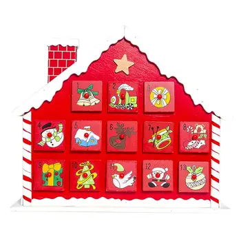 Dublu-side din Lemn Calendar Advent Calendar Cu Sertare Casa de Ornament