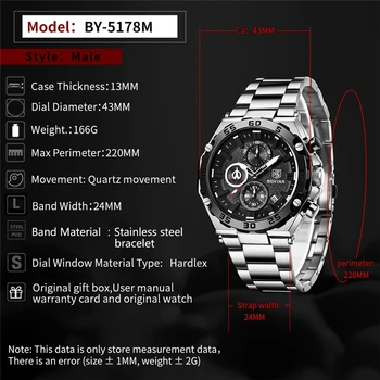 BENYAR Brand de Moda Ceasuri Sport Barbati de Lux Cuarț Ceas de mână rezistent la apă Militare Cronograf, Calendar, Ceas Relogio Masculino 