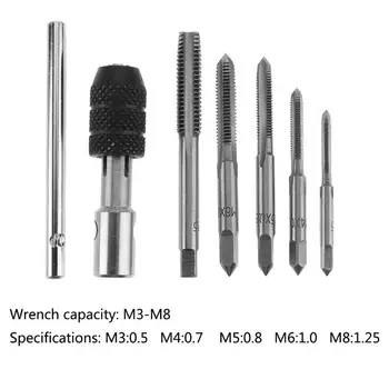 6pcs T-tip Mașină de Mână cu Șurub Chei de tarozi M3/M4/M5/M6/M8 Apăsați Muri Set DIY Instrument de Drept Cutat Filet Metric Plug Tap Drill 