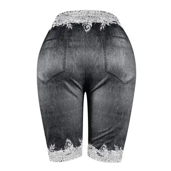 Femei, Plus Dimensiune Denim pantaloni Scurți Dantelă Mozaic Fluture Bodycon Imprimare pantaloni Scurți Elastice Skinny Denim pantaloni Scurți pentru Femei scurte feminino 