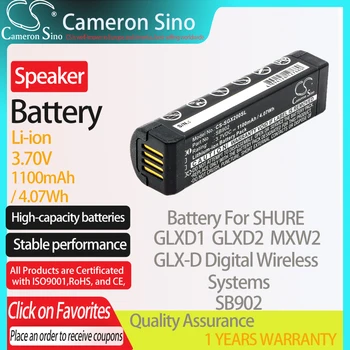 CameronSino Baterie pentru SHURE GLXD1 GLXD2 GLX-D Digital Sisteme Wireless MXW2 se potrivește SHURE SB902 Difuzor Baterie 1100mAh 3.70 V 