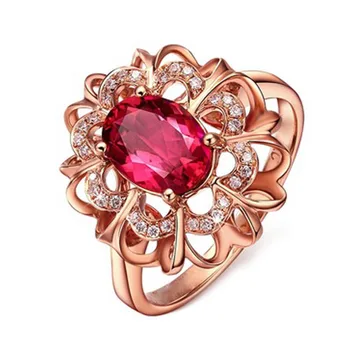 2021 Aur de culoare Moda Bijuterii Inel Roșu CZ Stone Flower Design Inele pentru Femei, Accesorii de Mireasa Nunta Anillo 