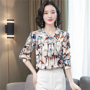 Moda coreeană de Mătase pentru Femei Bluze Office Lady Tricou si Bluza din Satin Femei Topuri si Bluze Plus Dimensiune XXXL Femei Topuri
