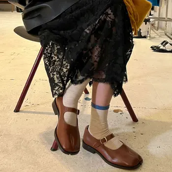 Negru split deget de la picior pătrat rădăcină femei pantofi de balet 2022 primăvară pantofi Mary Jane 