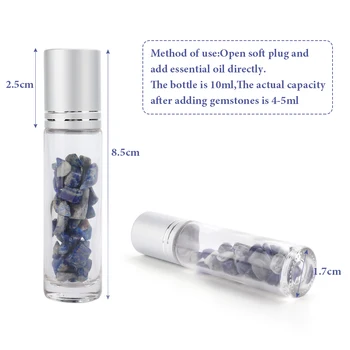 1 buc 10ml Piatră prețioasă Naturale Ulei Esențial Roller Ball Sticle Transparente Parfumuri Ulei de Lichide Rola Pe Sticle cu Cristal de Chips-uri 